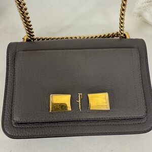 Salvatore Ferragamo Gray Leather Chain Shoulder Bag